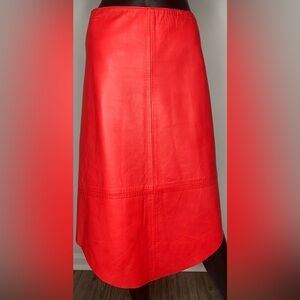 DKNY Red Leather A-Line Skirt